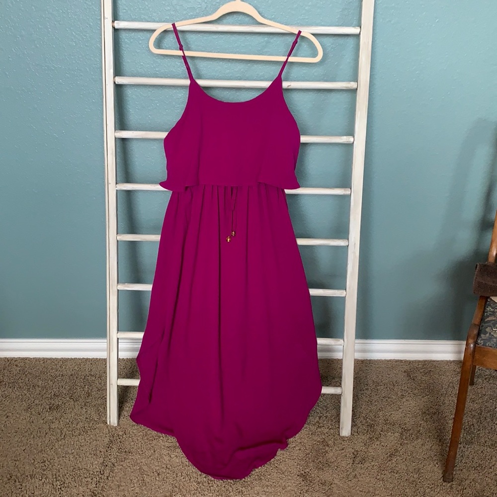 Slip Dress with Drawstring Waist - Magenta L
